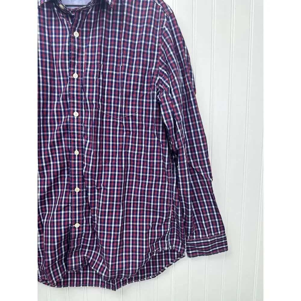 Banana Republic Medium Red Blue Gingham Check Soft‎ Wash Button Front Shirt #45